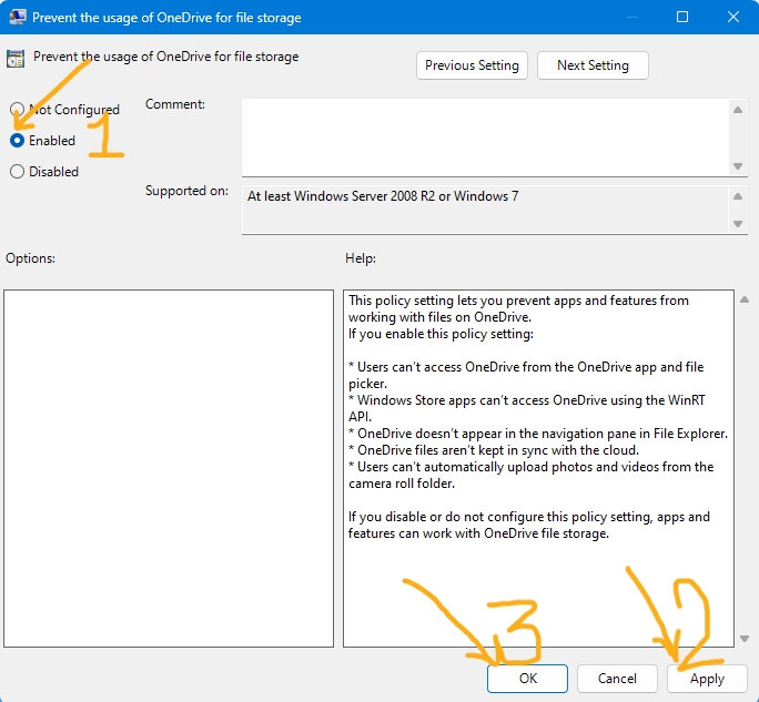 Disable OneDrive on Windows