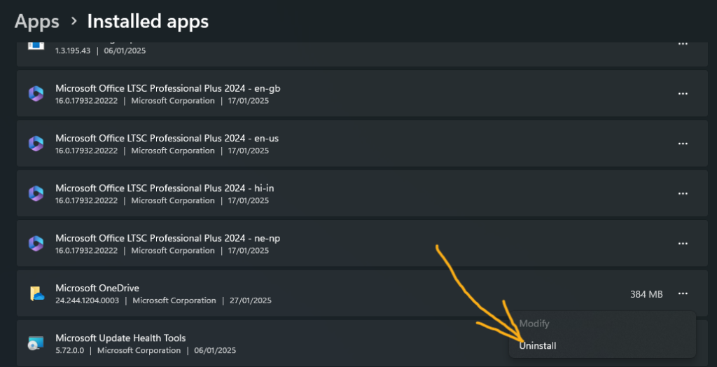 Uninstall OneDrive from Windows