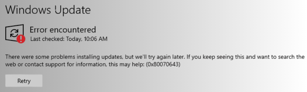 Windows Update Error 0x80070643