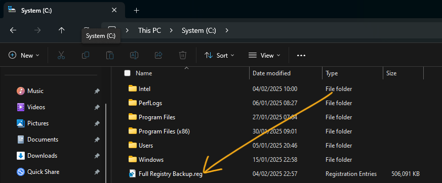 backup the Windows Registry Editor