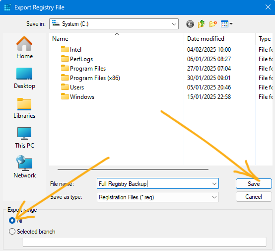 backup the Windows Registry Editor