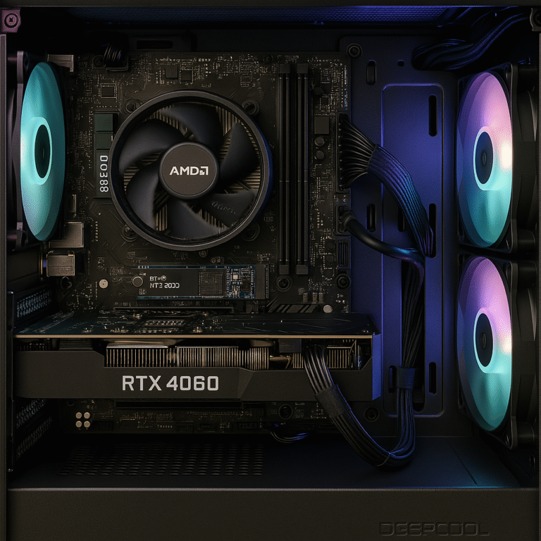 Inside view of budget gaming PC build for 2025 with Ryzen 5 8500G and RTX 4060